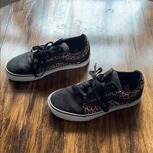Vans Black and Leopard Print Women's Shoes